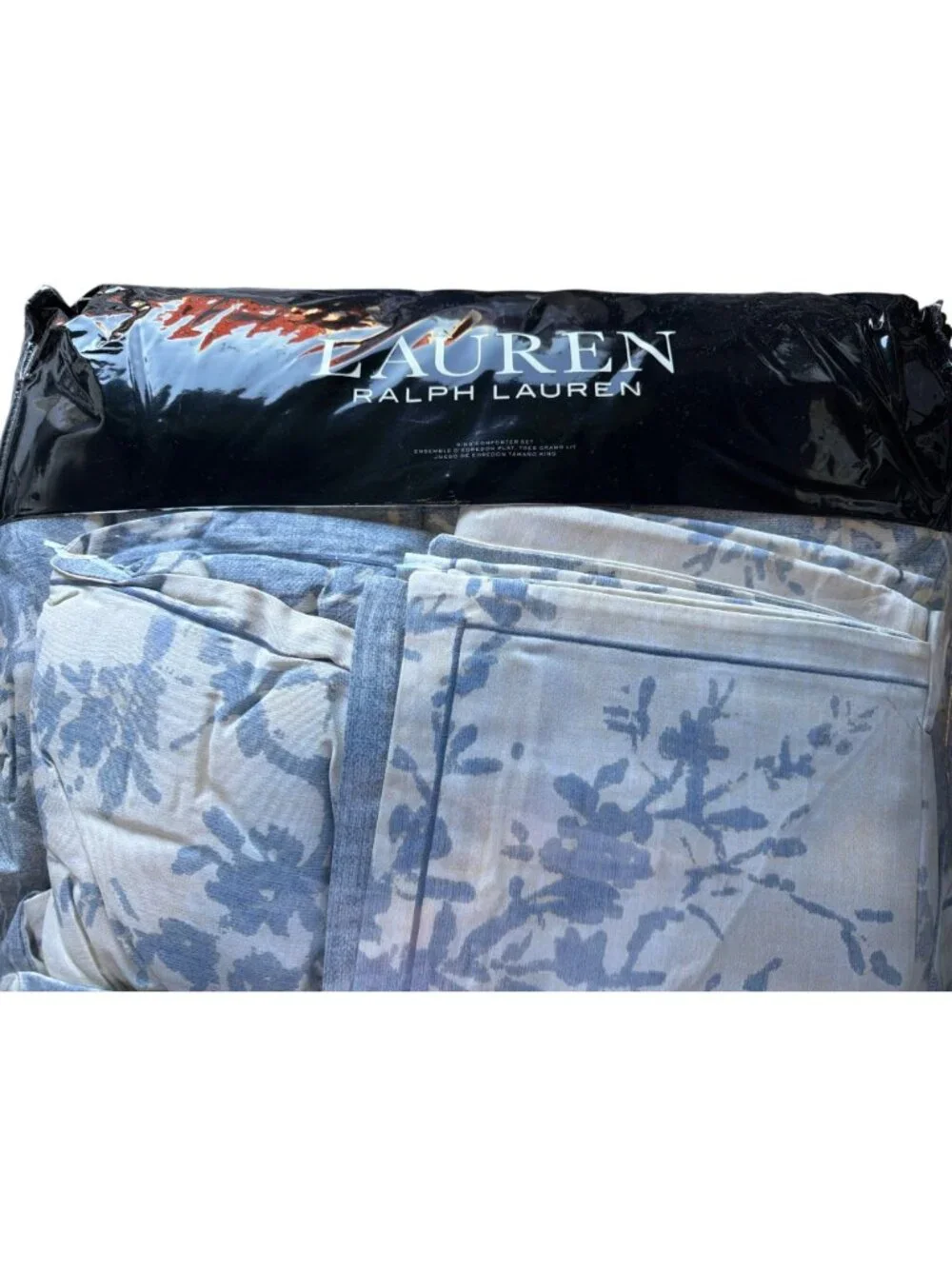 NWT Lauren Ralph Lauren Eva Botanical Comforter Set Cream Blue Size King
